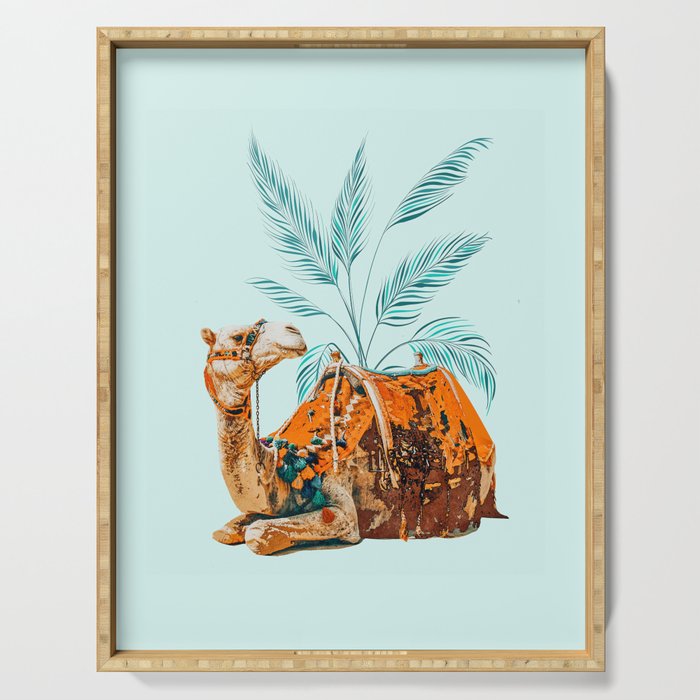 Camel Ride, Modern Bohemian Eclectic Animals, India Culture Travel Palm Desert Painting Serving Tray