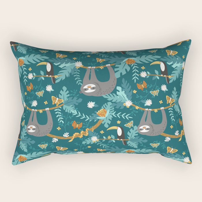 Sloth Hanging In A Teal Forest Rectangular Pillow