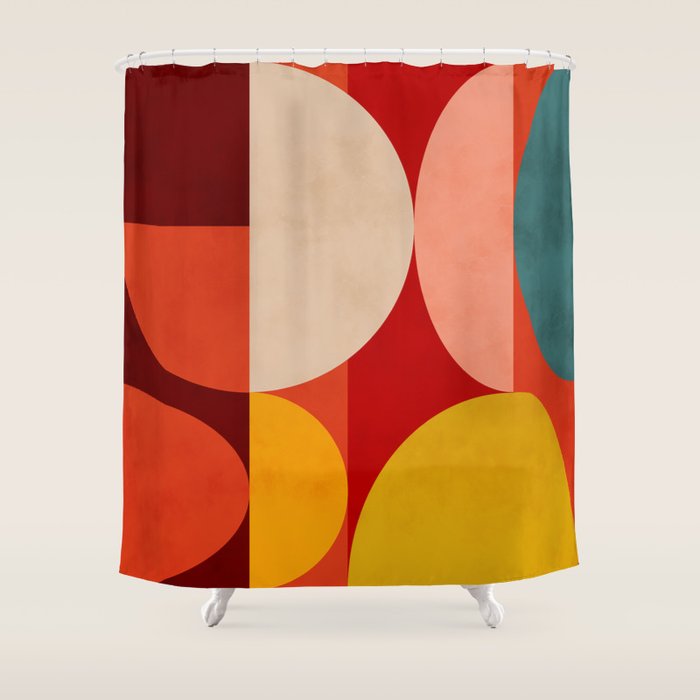 Shapes Of Red Mid Century Art Shower Curtain