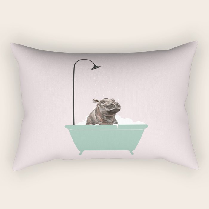 Hippo Enjoying Bubble Bath Rectangular Pillow