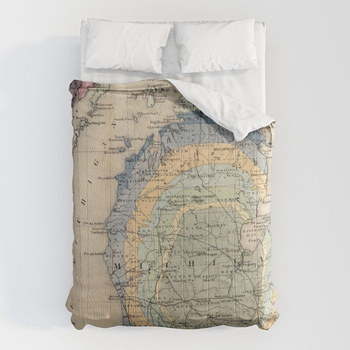 Vintage Michigan Geology Map (1873) Comforter