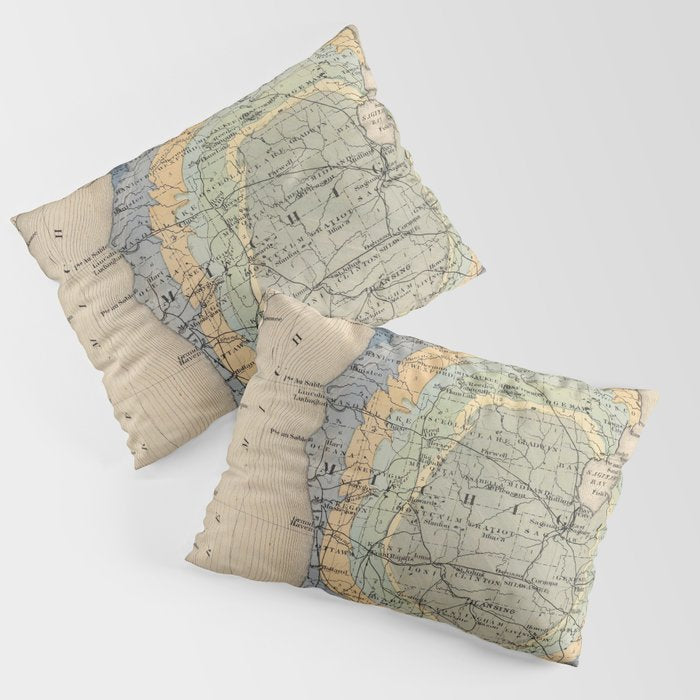 Vintage Michigan Geology Map (1873) Pillow Sham