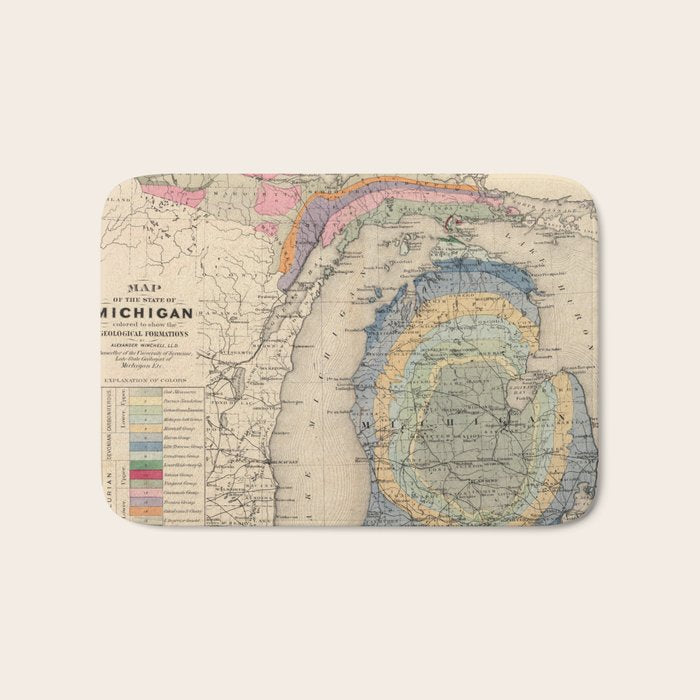 Vintage Michigan Geology Map (1873) Bath Mat