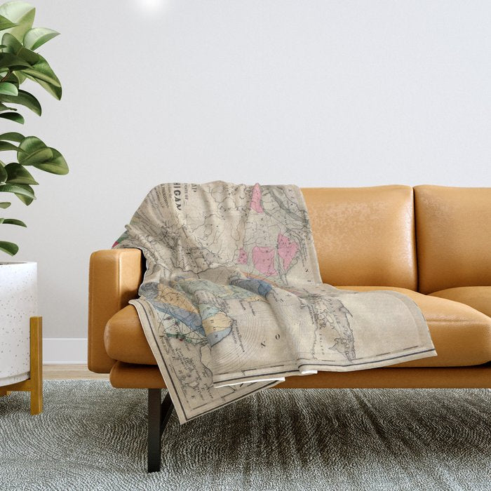 Vintage Michigan Geology Map (1873) Throw Blanket