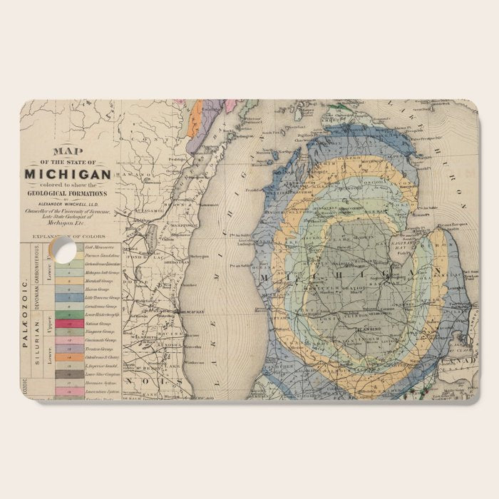Vintage Michigan Geology Map (1873) Cutting Board