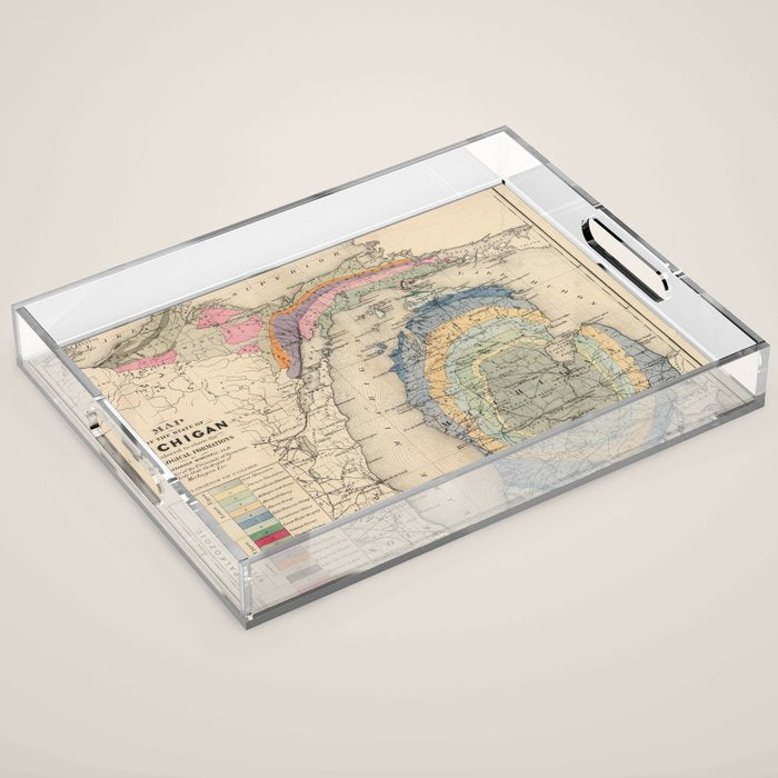 Vintage Michigan Geology Map (1873) Acrylic Tray