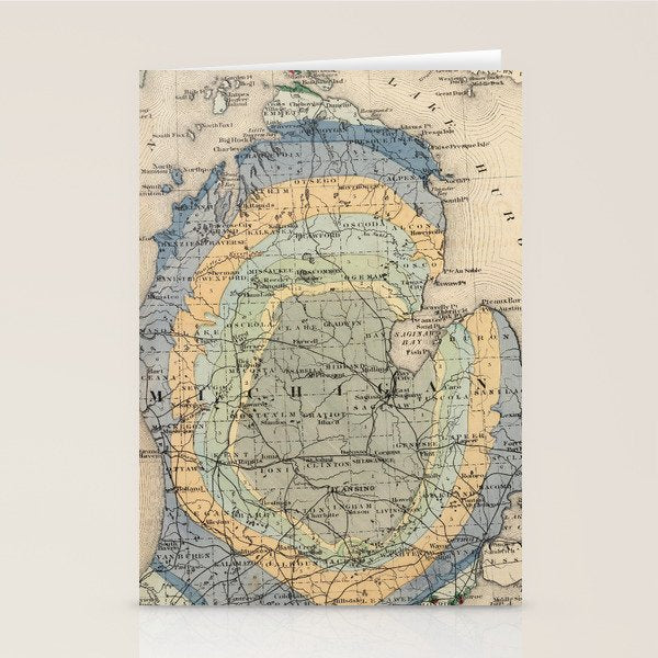 Vintage Michigan Geology Map (1873) Stationery Card
