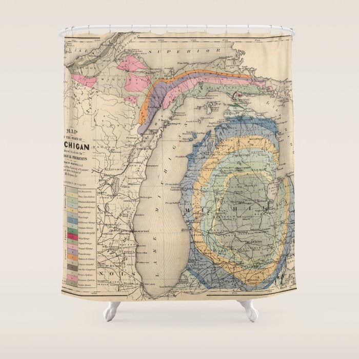 Vintage Michigan Geology Map (1873) Shower Curtain