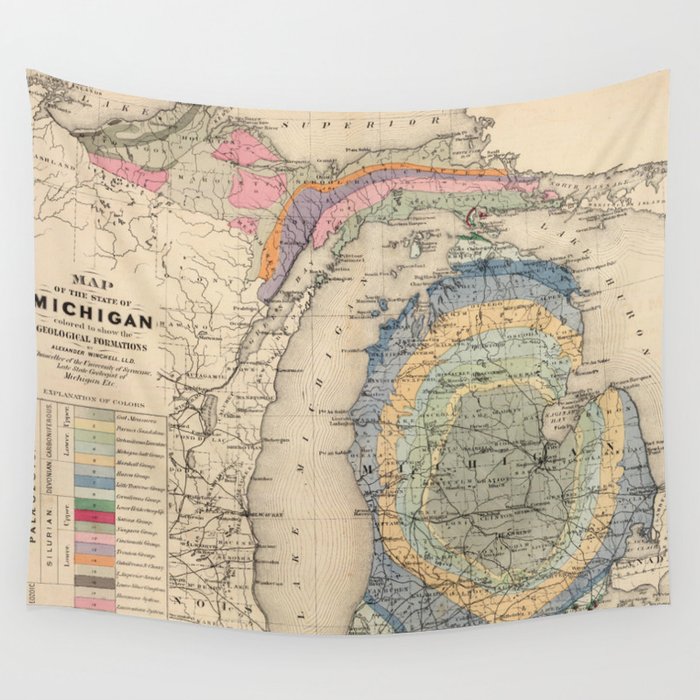Vintage Michigan Geology Map (1873) Wall Tapestry