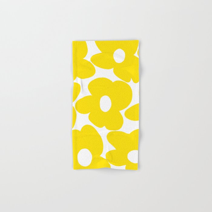 Large Yellow Retro Flowers On White Background #Decor #Homestorie #Buyart Bath Towel