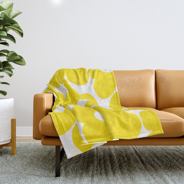 Large Yellow Retro Flowers On White Background #Decor #Homestorie #Buyart Throw Blanket