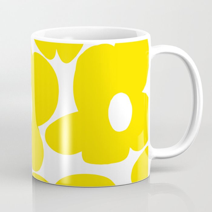 Large Yellow Retro Flowers On White Background #Decor #Homestorie #Buyart Coffee Mug