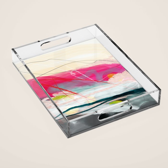 Abstract Landscape With Pink Sky Over White Cloud Mountain Acrylic Tray