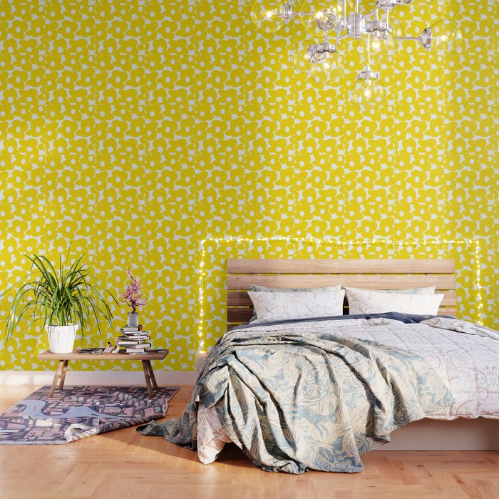 Large Yellow Retro Flowers On White Background #Decor #Homestorie #Buyart Wallpaper