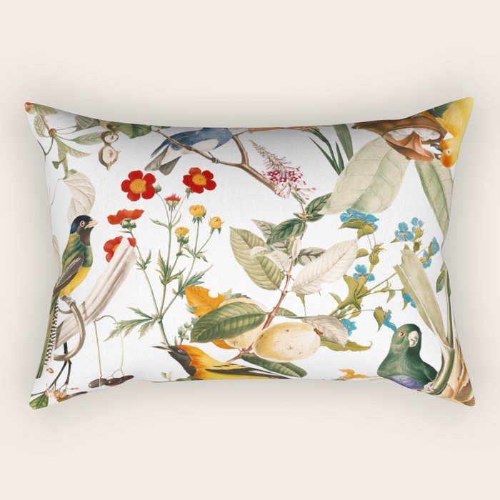 Floral And Birds Xxxii Rectangular Pillow