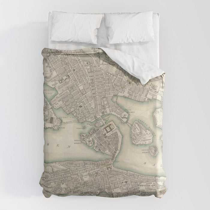 Vintage Map Of Stockholm Sweden (1838) Duvet Cover