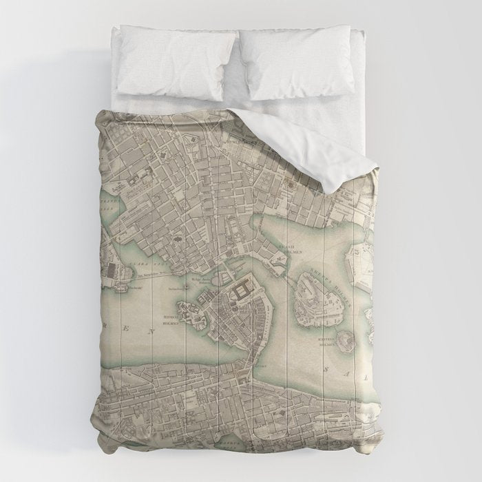 Vintage Map Of Stockholm Sweden (1838) Comforter