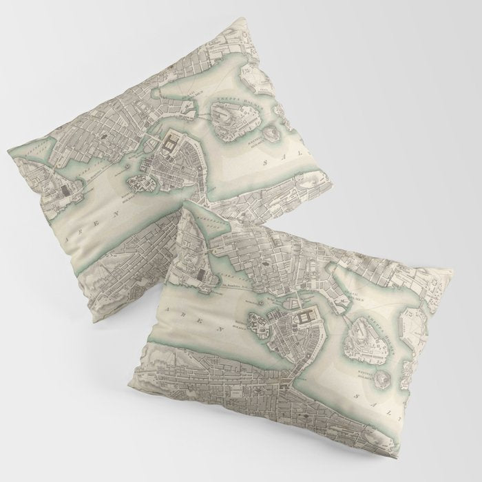 Vintage Map Of Stockholm Sweden (1838) Pillow Sham