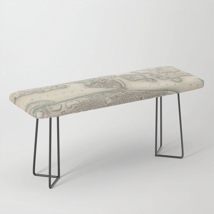 Vintage Map Of Stockholm Sweden (1838) Bench