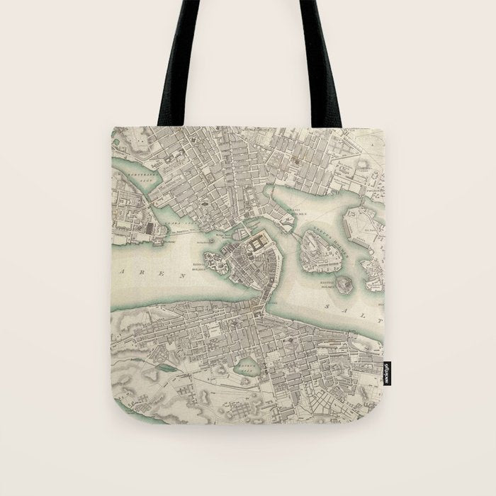 Vintage Map Of Stockholm Sweden (1838) Tote Bag