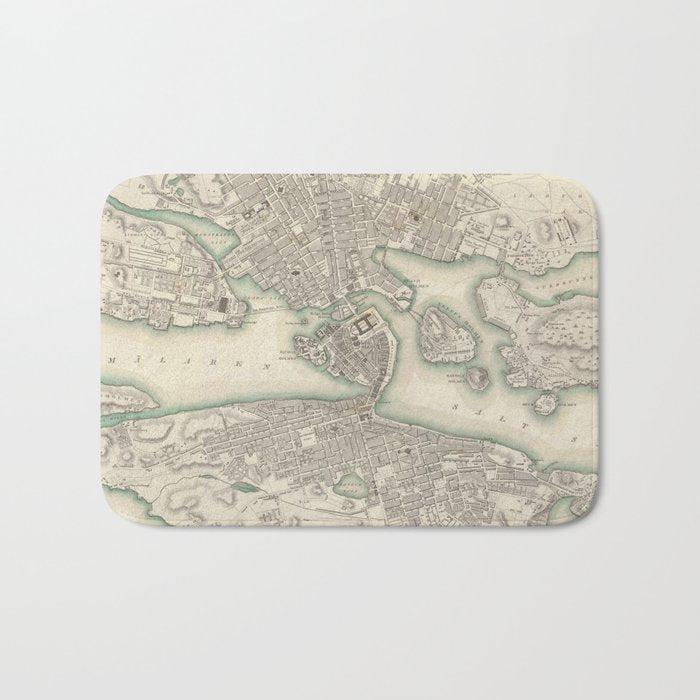 Vintage Map Of Stockholm Sweden (1838) Bath Mat