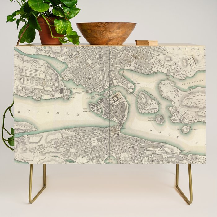 Vintage Map Of Stockholm Sweden (1838) Credenza