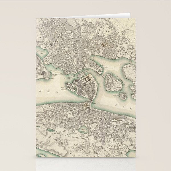 Vintage Map Of Stockholm Sweden (1838) Stationery Card
