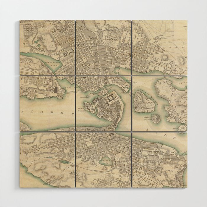 Vintage Map Of Stockholm Sweden (1838) Wood Wall Art