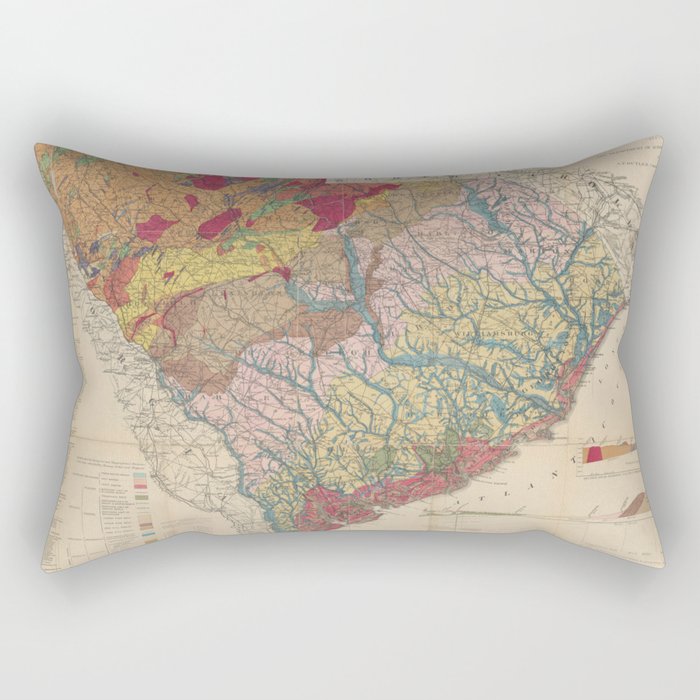 Vintage Geological Map Of South Carolina (1883) Rectangular Pillow