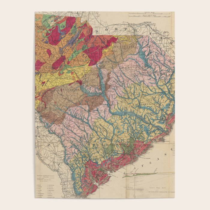 Vintage Geological Map Of South Carolina (1883) Poster