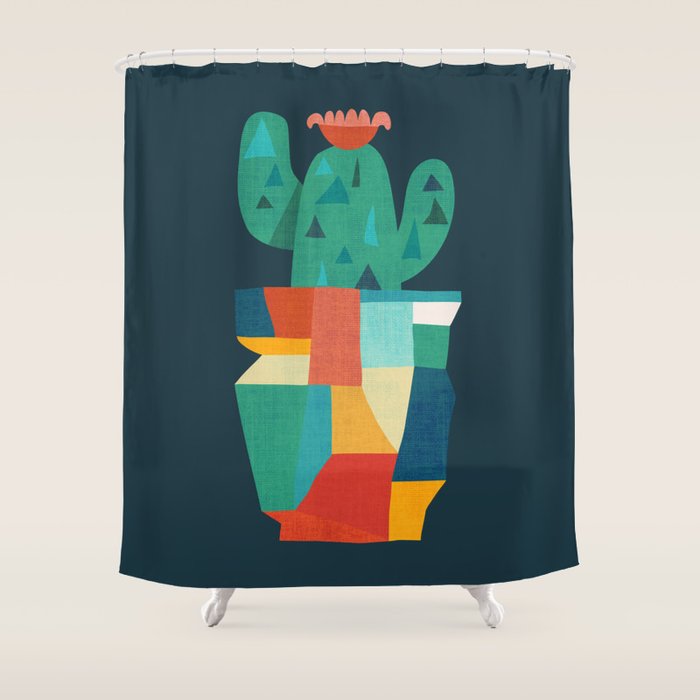 Blooming Cactus In Cracked Pot Shower Curtain