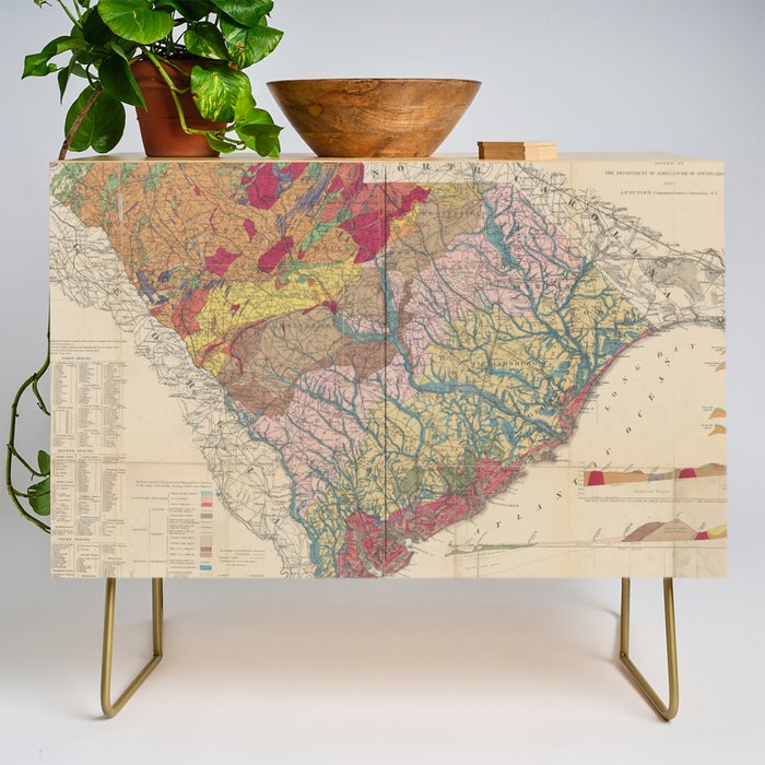 Vintage Geological Map Of South Carolina (1883) Credenza