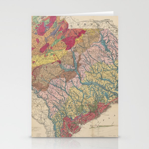 Vintage Geological Map Of South Carolina (1883) Stationery Card