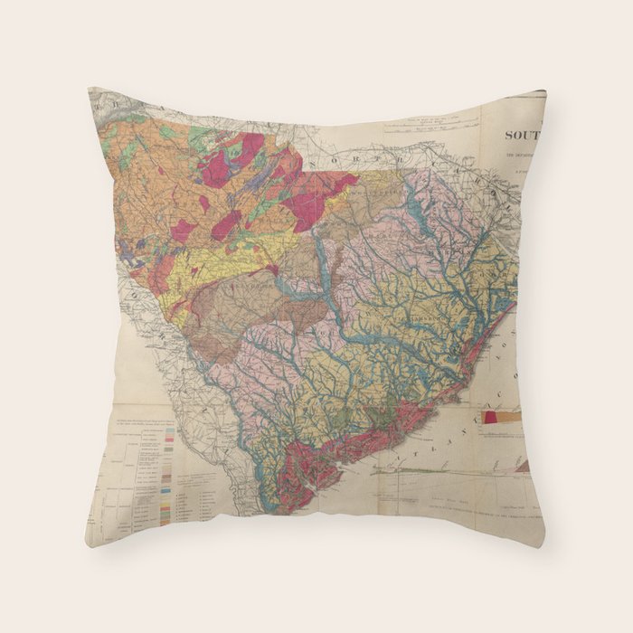 Vintage Geological Map Of South Carolina (1883) Throw Pillow