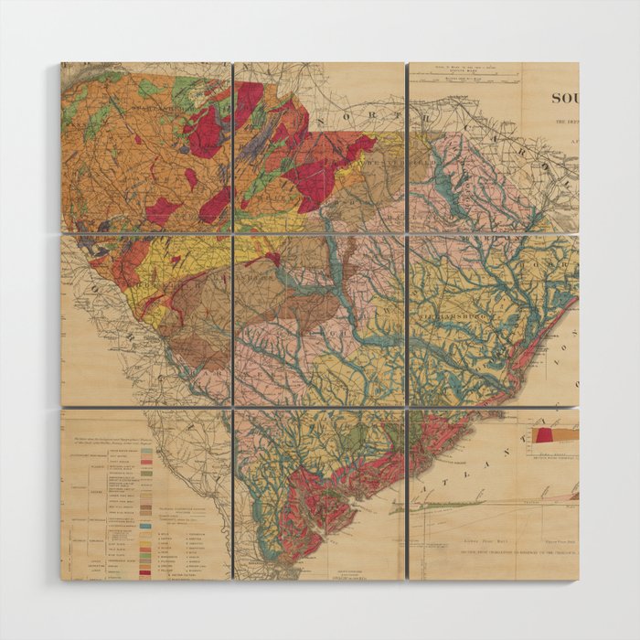 Vintage Geological Map Of South Carolina (1883) Wood Wall Art