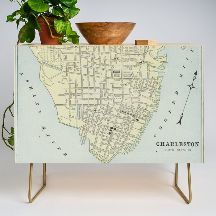 Vintage Map Of Charleston Sc (1901) Credenza