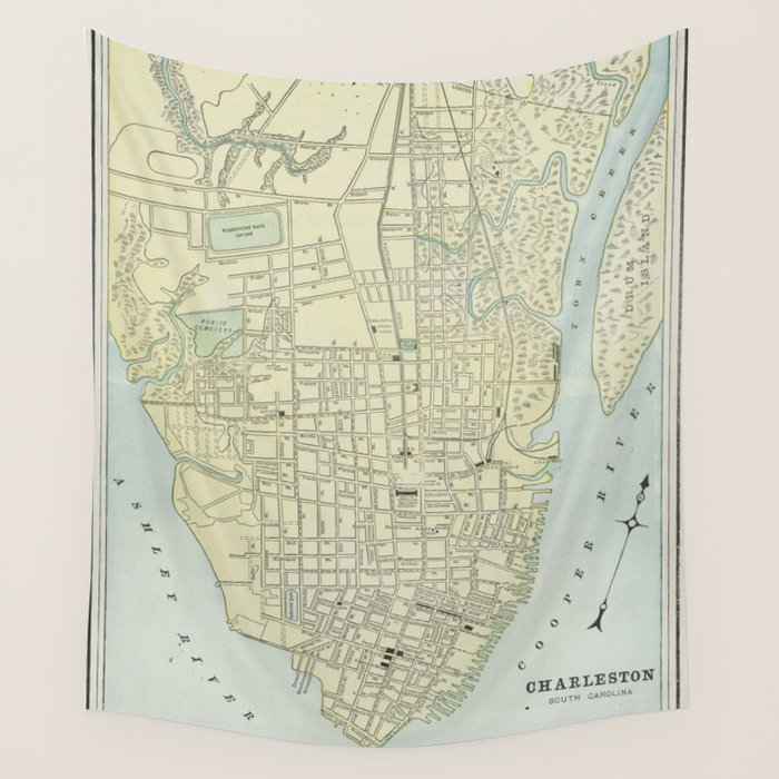 Vintage Map Of Charleston Sc (1901) Wall Tapestry