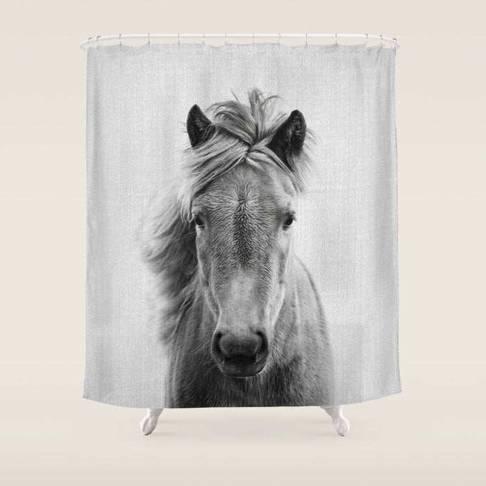 Wild Horse - Black & White Shower Curtain
