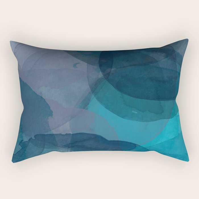 Abstract Watercolor Circles In Ombre Blue Rectangular Pillow
