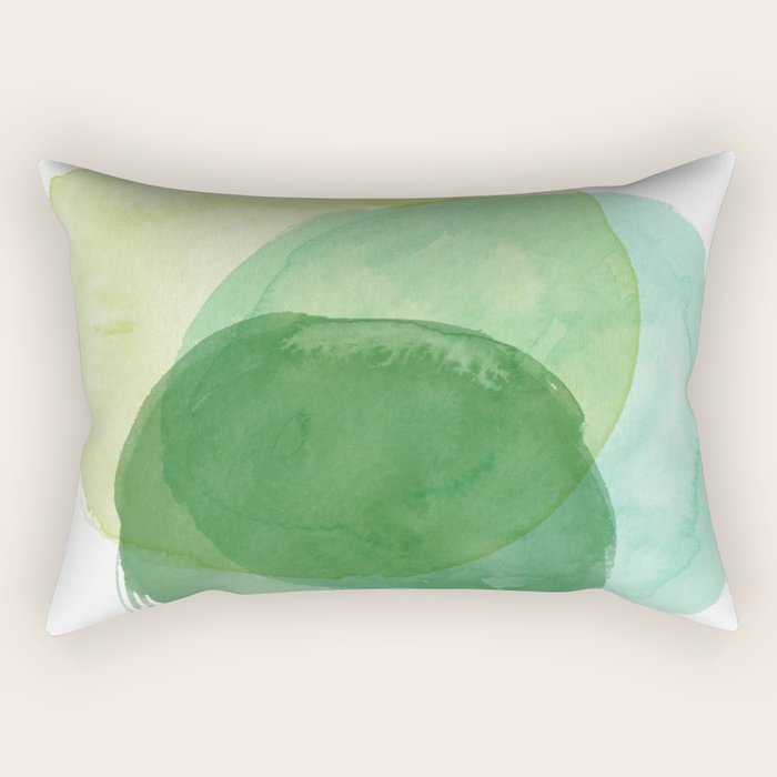 Abstract Organic Watercolor Shapes Painting In Green Rectangular Pillow