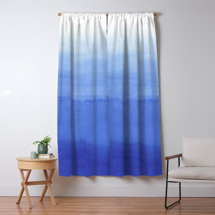 Hand Painted Navy Blue Aqua Watercolor Ombre Pattern Window Curtain