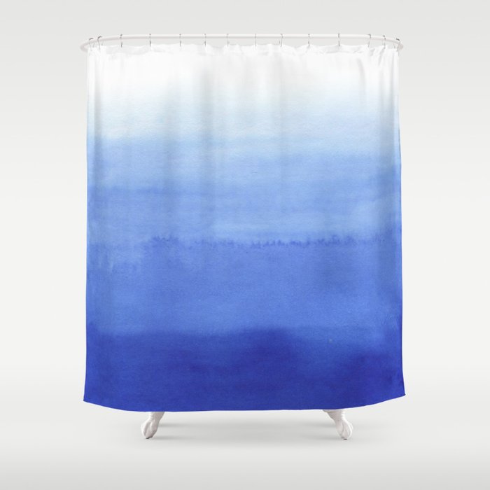 Hand Painted Navy Blue Aqua Watercolor Ombre Pattern Shower Curtain