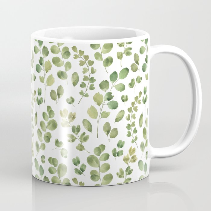 Watercolor Green Botanical Leaves Hand Painted Pattern Coffee Mug