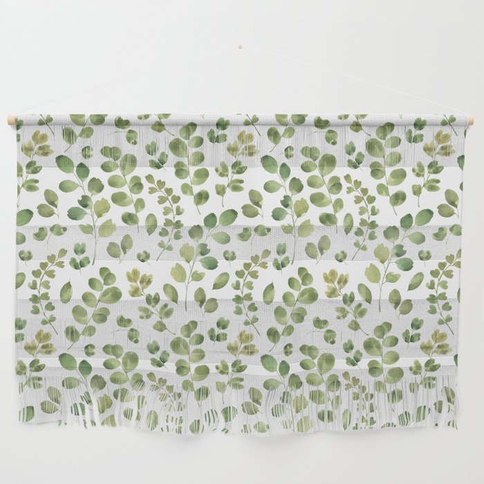 Watercolor Green Botanical Leaves Hand Painted Pattern Wall Hanging