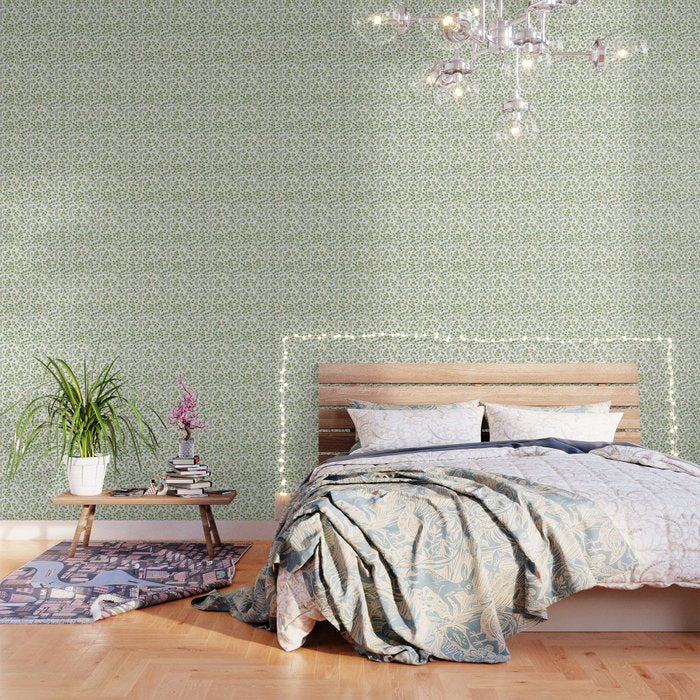 Watercolor Green Botanical Leaves Hand Painted Pattern Wallpaper