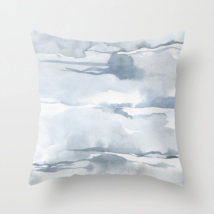 Pastel Blue Gray Abstract Watercolor Brushstrokes Stripes Pattern Throw Pillow