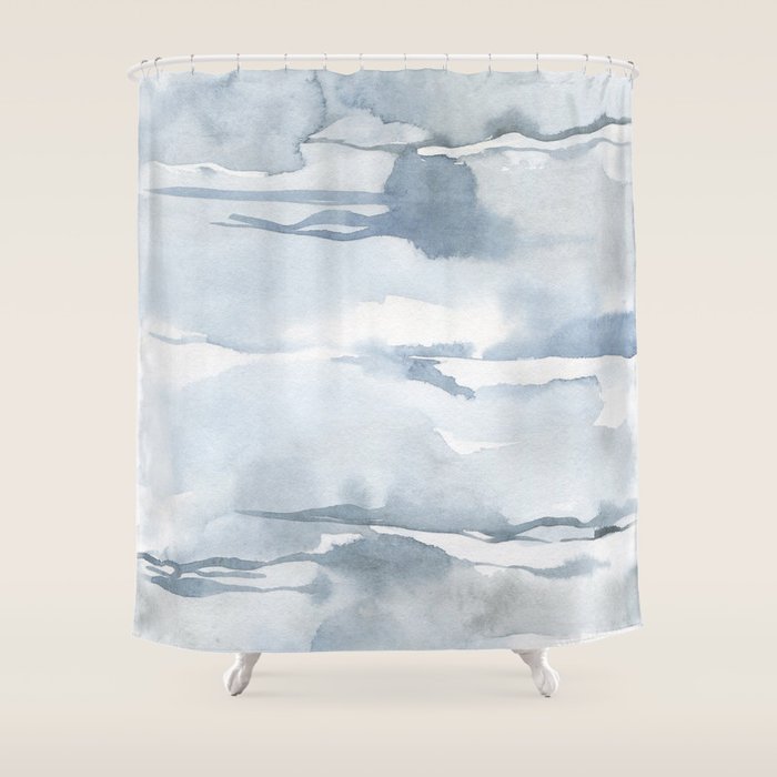 Pastel Blue Gray Abstract Watercolor Brushstrokes Stripes Pattern Shower Curtain