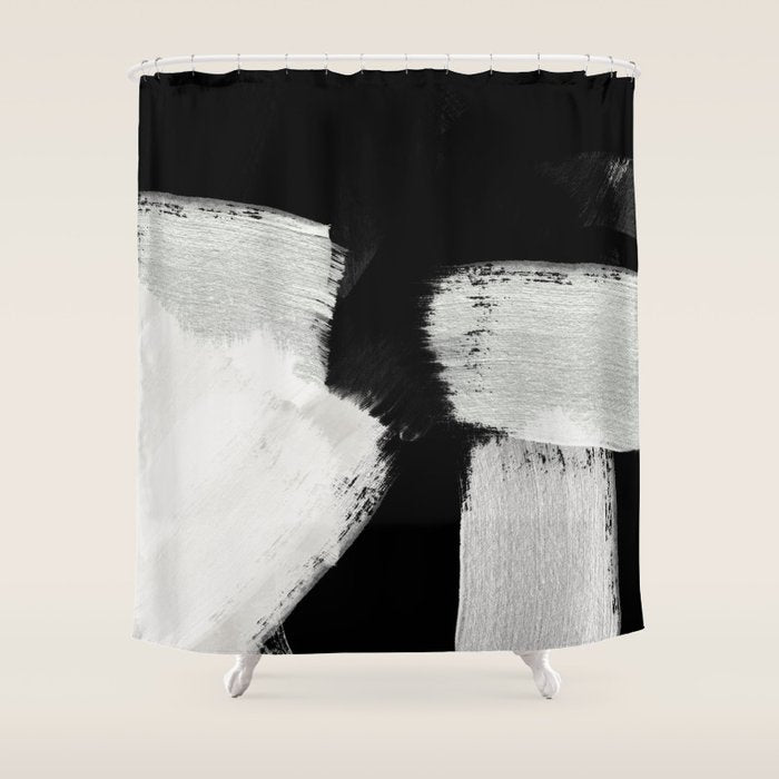 Brush Stroke Black White Painted Shower Curtain