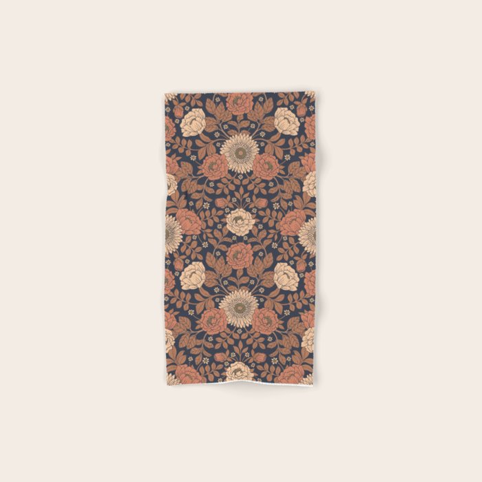 Peach, Dusty Rose, Mauve & Blue-Gray Floral Pattern Bath Towel