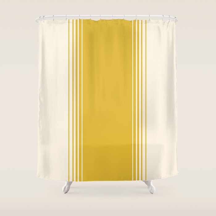 Marigold Yellow And Creme Lines Shower Curtain